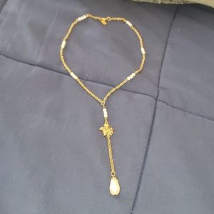 Gold pearl with angel necklace